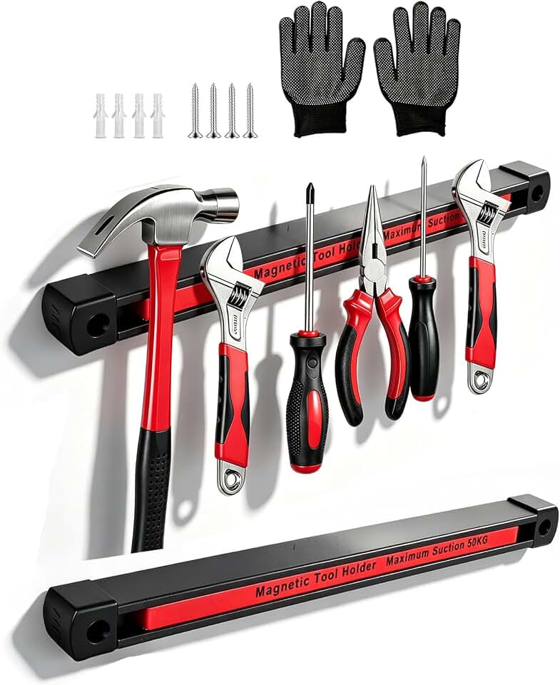 Double Sided Magnetic Tool Holder, 12 Inch Magnetic Tool Bar 2 Pack | 110LB/50KG Max Magnetic Suction, Magnetic or Wall Mount, Heavy Duty Garage Tool Organizer for Workshops &amp; Tool Chests