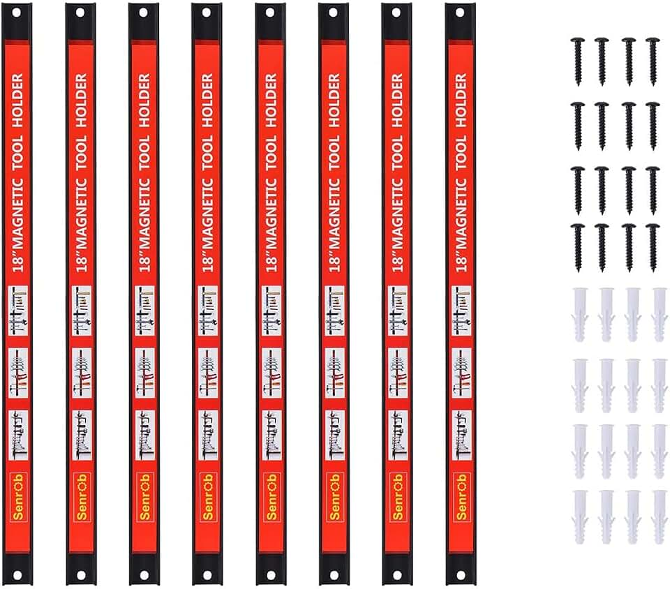 Magnetic Tool Holder 18 Inch 8 Pack Heavy Duty Magnet Tool Bar Strip Rack Wall Mount Red