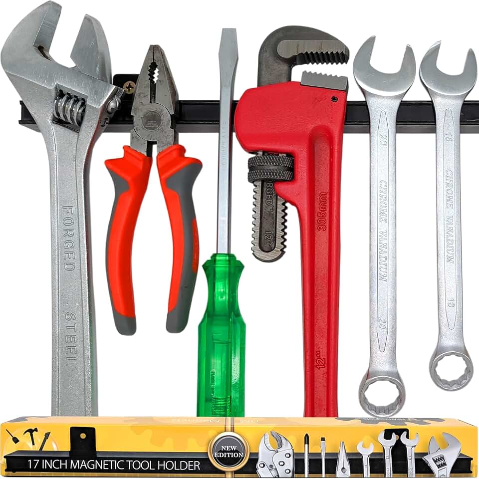 HMmagnets 17" Heavy-Duty Magnetic Tool Holder (Upgraded Version) - Extremely Powerful Magnetic Pull Force to Hold Heavy Tools - Professional Space-Saving Magnetic Bar - Tool Organizer Rack/Strip