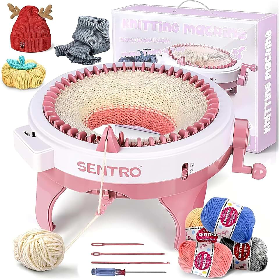 SENTRO Knitting Machine 48 Needles with Row Counter for Adults &amp; Beginners | Circular Knitting Loom, Dual Tube &amp; Panel Modes, 4 Yarn Tensions, ABS Body, for Hats Scarves Socks, Gift for Kids &amp; Beginners