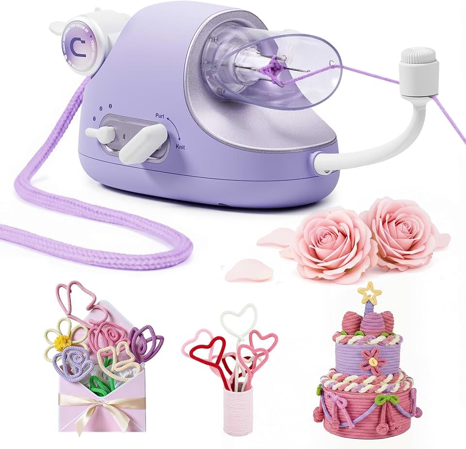 Caydo Automatic i Cord Knitting Machine Pro for Fast DIY Handmade Crafts | Hands-Free Electric Yarn Knitter, Make iCord Flower Handicrafts &amp; Romantic Home Ornament, Ideal Present for Crocheters Purple