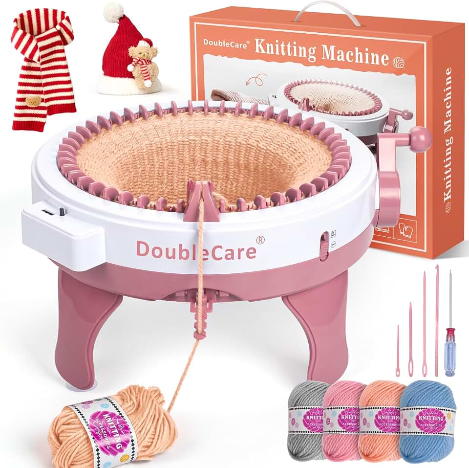 Knitting Machine 48 Needles,Smart Loom Knitting Machine with Row Counter | Knitting Board Rotating Double Knit Loom Machine for 𝐀𝐝𝐮𝐥𝐭𝐬 Gift,DIY Knit Scarf Hat Sock(with Wool)