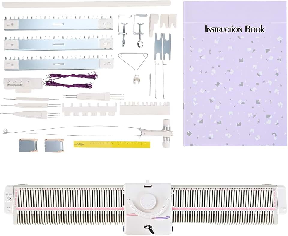 K150 Knitting Machine Silver Reed Knitting Machine150 Stitches Plastic Knitting Machine for Sweaters, 6.5mm Mid Gauge, Domestic with Smooth Roller Yarn Needles Accessories for Adults/Kids