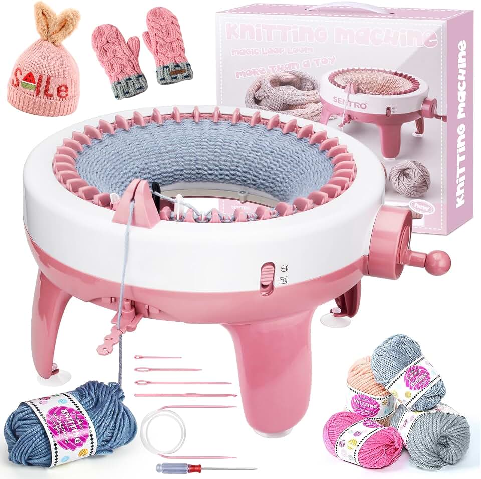 Knitting Machine 40 Needles,Smart Loom Knitting Machine with Row Counter | Knitting Board Rotating Double Knit Loom Machine for 𝐀𝐝𝐮𝐥𝐭𝐬 Gift,DIY Knit Scarf Hat Sock(with Wool)