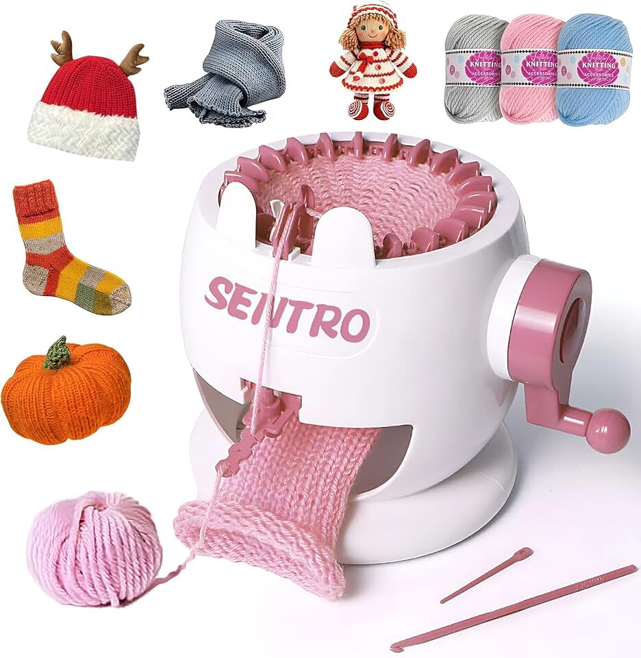 SENTRO Knitting Machine 22 Needle, Circular Crochet Loom for Beginners | Double Weaving Modes, 4 Yarn Densities, ABS Durable, for Kids &amp; Adults, 3-5mm Wool Yarn, DIY Craft Gift