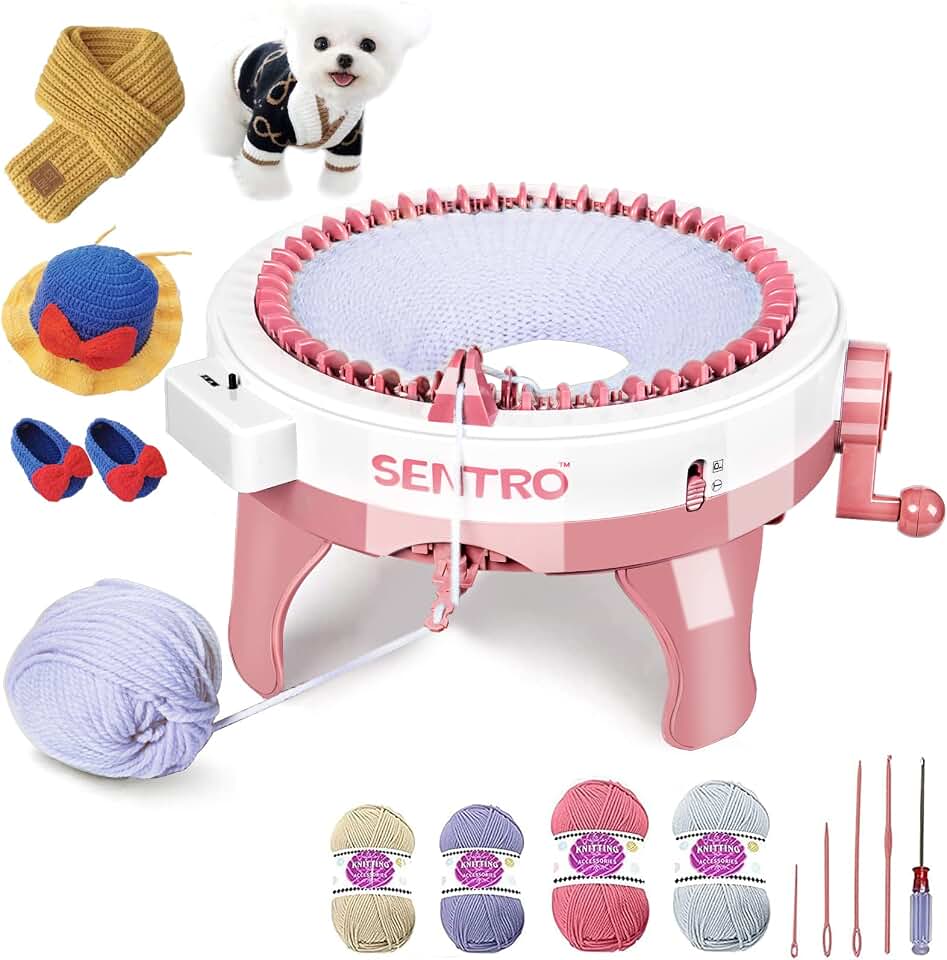 SENTRO 48 Needles Knitting Machine, Smart Crochet Machine with Plain/Tube Weave Conversion Key,Highly Efficient DIY Yarn Maker for Beginners, Knitting Enthusiasts (48Pink)