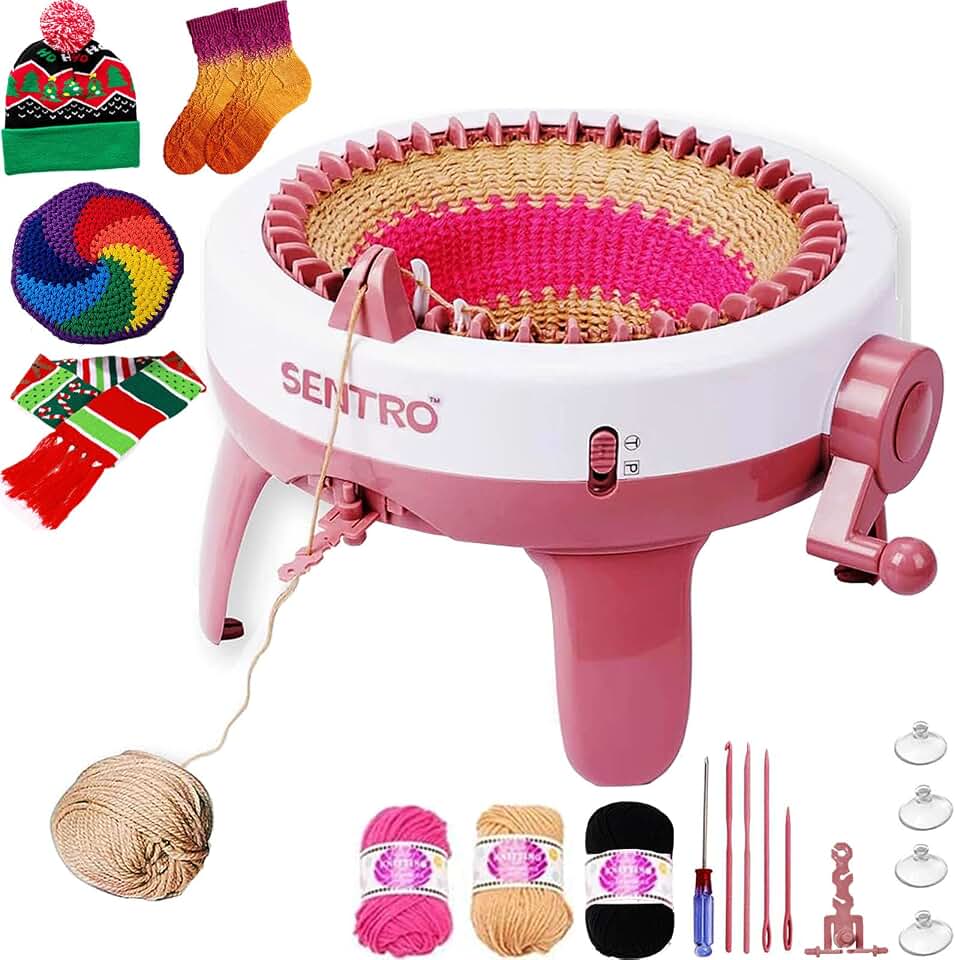 Cyandream Sentro 40 Needles Knitting Machine, Circular Loom for Beginners | 40 Needles, 4 Adjustable Yarn Tensions, Tube &amp; Panel Dual Mode, for Hats Scarves Socks, Complete Kit with Yarn &amp; Accessories