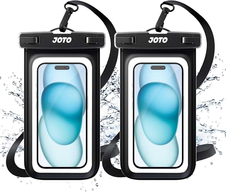 JOTO 2 Pack Waterproof Phone Pouch, Universal IPX8 Dry Bag up to 7" -Black | IPX8 Waterproof Case for iPhone 17 16 15 14 13 12 11, Galaxy S23 S22 S21, Pixel, Universal Dry Bag for Swimming &amp; Beach