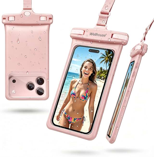 wellhouse 3D Waterproof Phone Pouch with Lanyard,Premium TPU100FT Deep Waterproof Phone Case for iPhone 17 16 15 14 13 12 Pro Max XS Samsung,Snorkeling, Surfing, Kayaking,Skiing,Hot Springs