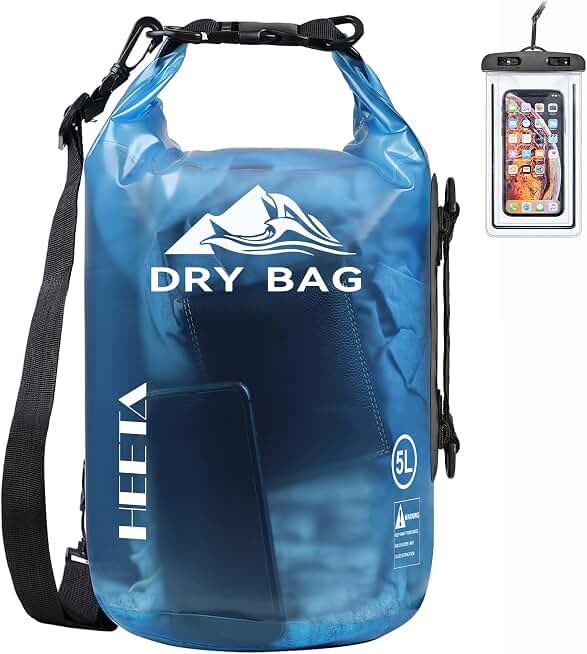 HEETA Dry Bag Waterproof Backpack with Phone Case 5L/10L/20L/30L/40L | Roll Top Lightweight Dry Storage Bag for Women Men, Travel Boating Kayaking Paddle Board Camping Beach Essentials Accessories Global Recycled Standard