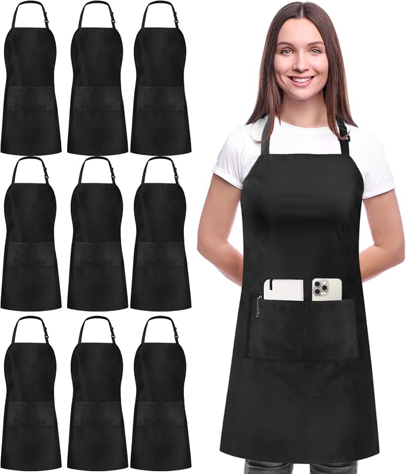 Utopia Kitchen 10 Pack Bib Apron Adjustable with 2 Pockets, Water and Oil Resistant, Cooking Kitchen Chef Apron for Women Men OEKO-TEX STANDARD 100