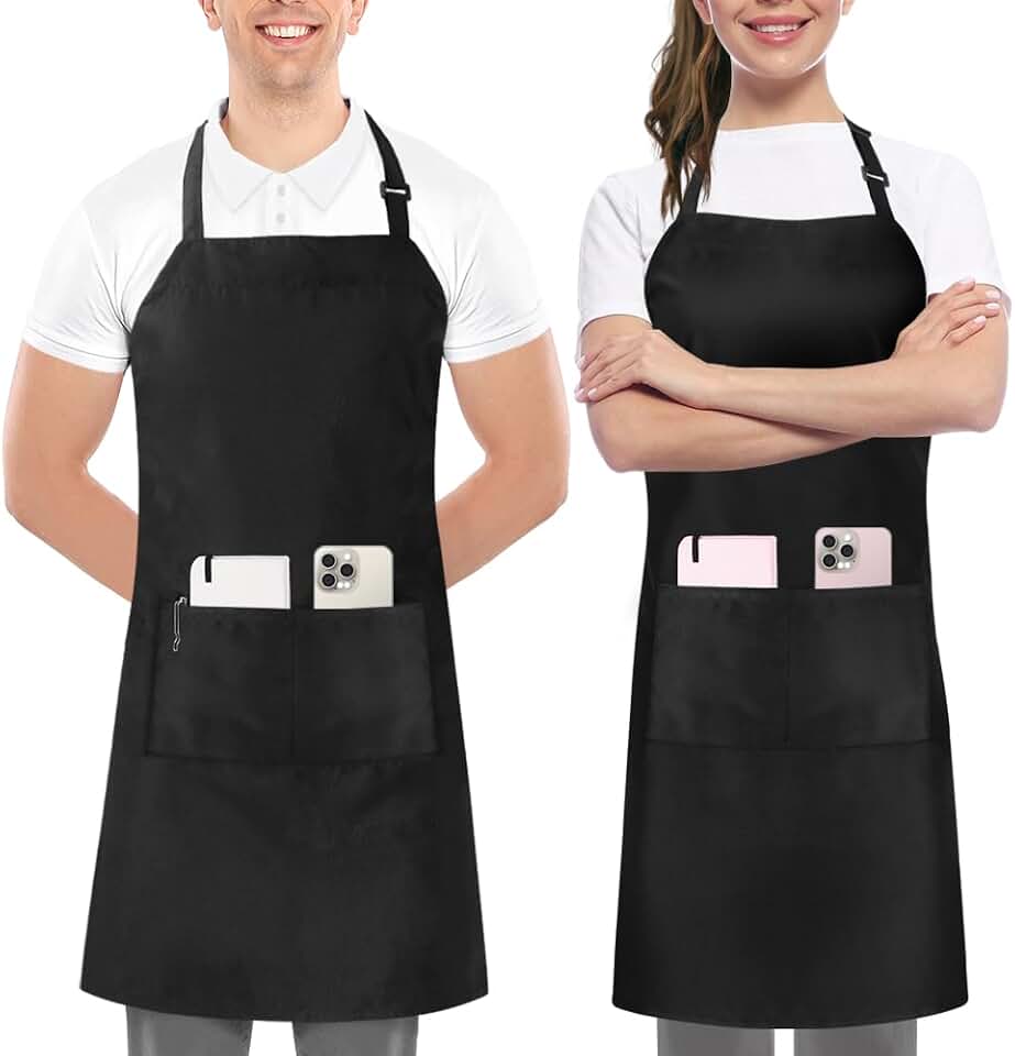 Utopia Kitchen 2 Pack Bib Apron, Adjustable with 2 Pockets, Water and Oil Resistant, Cooking Kitchen Chef Apron for Women Men OEKO-TEX STANDARD 100