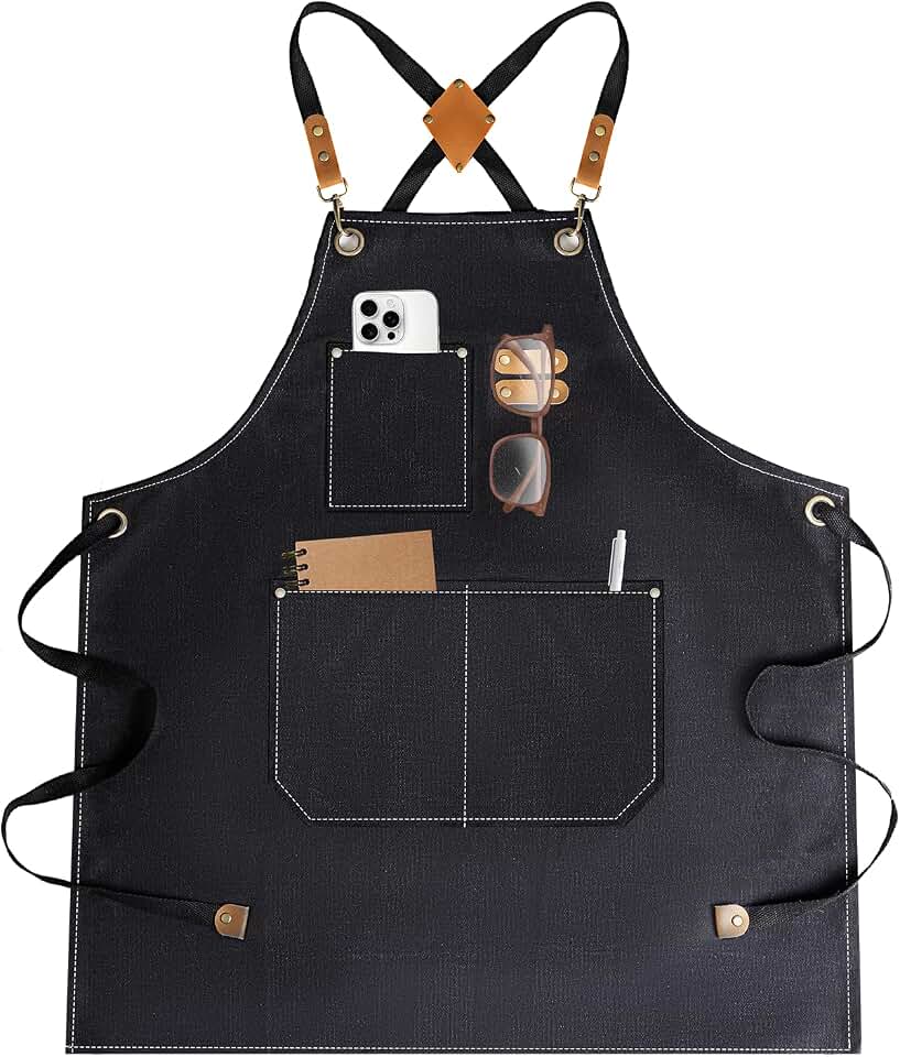 Aprons For Women Men With Large Pockets, Waterproof Cotton Chef Aprons For Cooking Server Grilling Bbq Kitchen