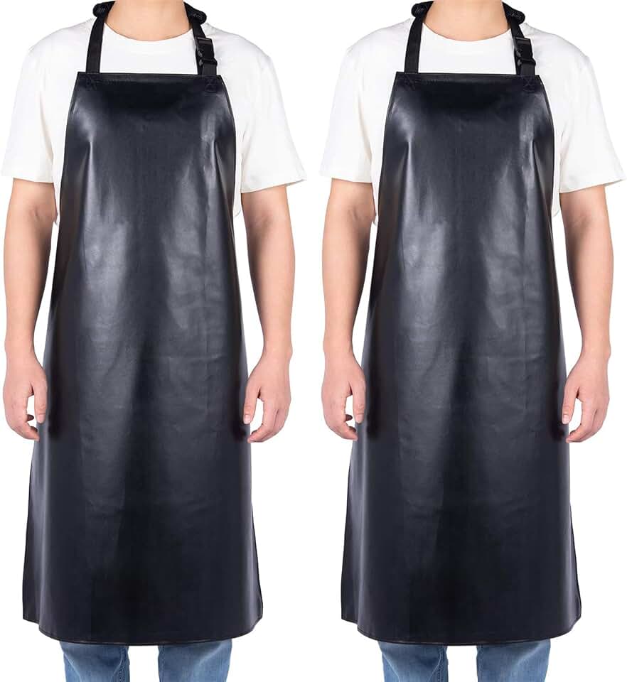 Homsolver 2 Pack Waterproof Dishwasher Rubber Adjustable Apron for Unisex | 39" Lightweight Aprons for Dishwashing, Vinyl Work Plastic Apron for Restaurant, Butcher, Kitchen, Cleaning, Painting, Barber
