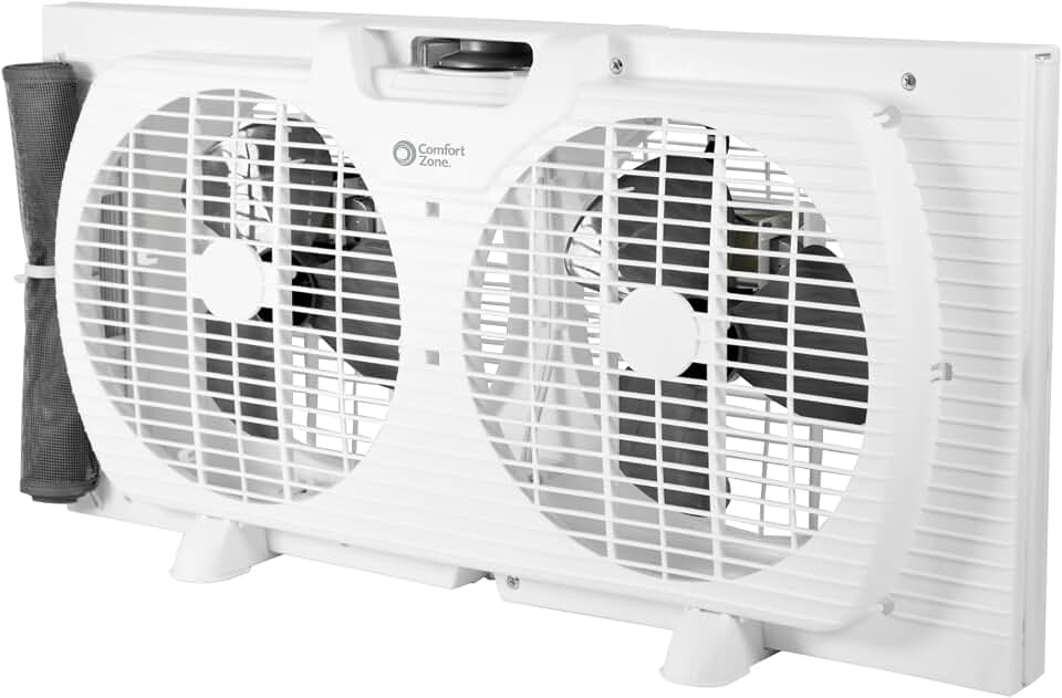 Comfort Zone Reversible Twin Window Fan with 3-Speeds &amp; Expandable Width | Draw Cool Air In or Manually Reverse to Pull Warm Stale Air Out, Removeable Bug Screen, ETL Certified for Home and Kitchen