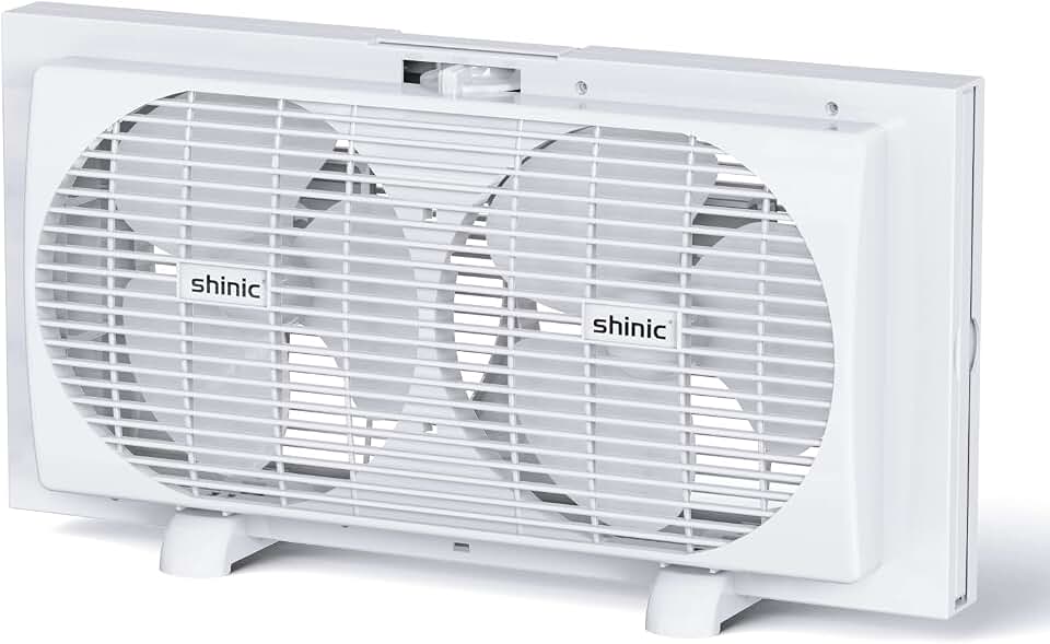 shinic 9" Dual Window Fan,Powerful Cooling,Easy Control,Fits 22.5"-33" | Twin Window Fan with Manual Reversible Airflow, Fit Most Double-hung or Sliding Casement Windows, Kitchen, Bathroom