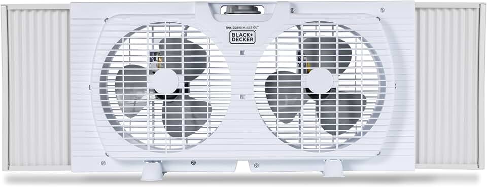 BLACK+DECKER 9" Dual Window Fan with 2 Speed Settings, BFW9M, White | Twin Fan Heads with Mechanical Dial Control, Removable Legs, For Sliding Windows up to 33” W with Accordion Expanders