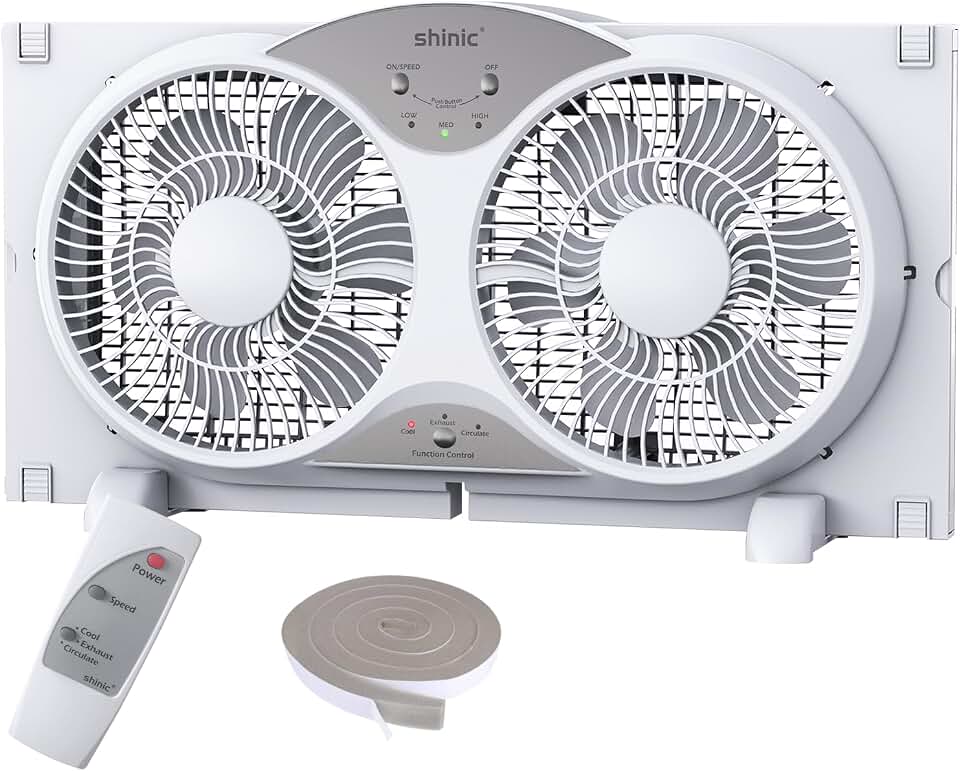shinic 9" Window Fan Low-Noise Reversible Remote Control 3-Speed, ETL | 3 functions (intake/exhaust/circulate), 3 speeds. Low-noise. Fits 23.8"-37". Remote control, for bathroom &amp; kitchen.