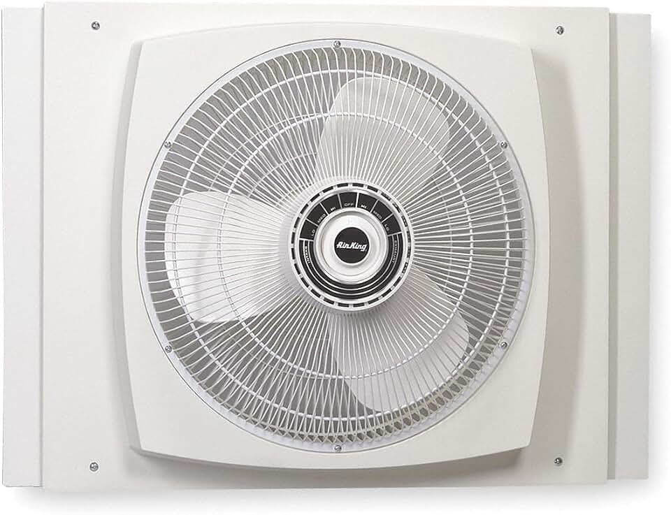 AIR King 16" White Plastic Fan,2470/1700/1360 cfm,Fits Window Width 26-1/2" to 34-1/2"