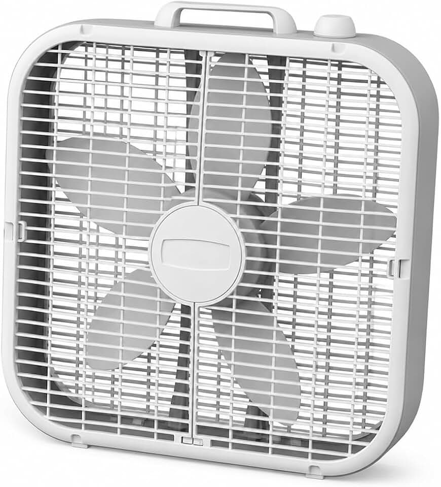 20 Inch 3-Speed Window Box Fan, White Portable Air Circulator with Weather-Resistant Motor, Quiet Floor &amp; Table Fan, Tool-Free Easy Clean for Bedroom Living Room Garage