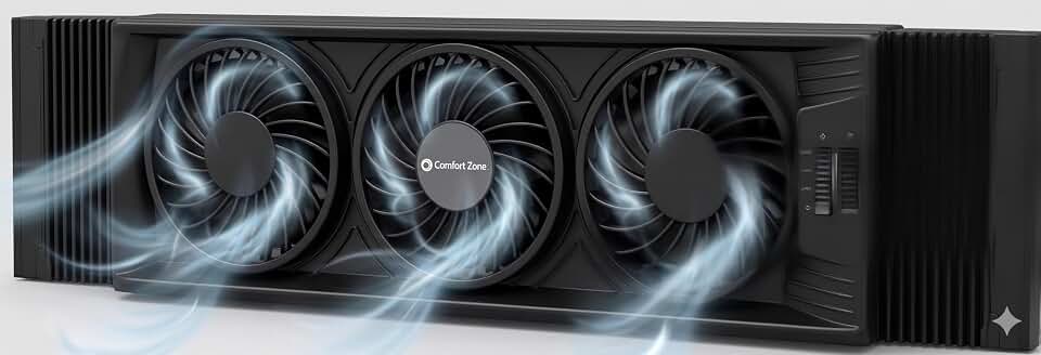Comfort Zone Triple Window Fan with 3-Speeds &amp; Expandable Width | Horizontal or vertical mount with 25"-36.7" expandable shutters. Run 1, 2, or 3 fans at once for tailored airflow.