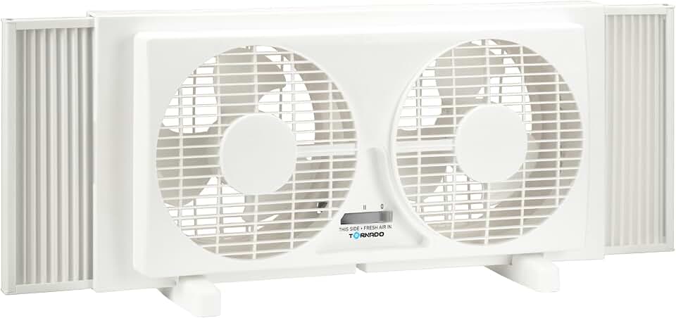 Torando 9 Inch Dual Window Fan with 2-Speed Adjustable, 22-33 Inch Expandable, Manual Air Intake &amp; Exhaust Control, 60W Power, Ideal for Home, Office, Bedroom, Kitchen, White Window Fan