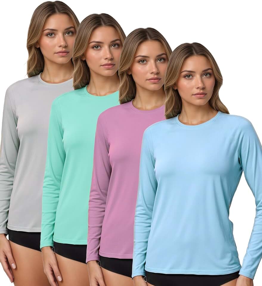 Kinglaman 4 Pack Women's UPF 50+ Long Sleeve Rash Guard UV Swim Hiking Tops