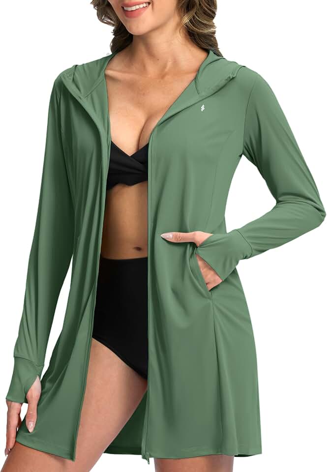 Soothfeel Women's UPF 50+ Swim Cover Up Sun Protection Hoodie Long Jacket