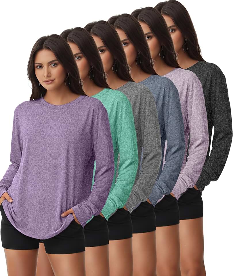 Kinglaman 6 Pack Women Workout Tops Gym Shirts Dry Fit UPF 50+ Athletic Tee