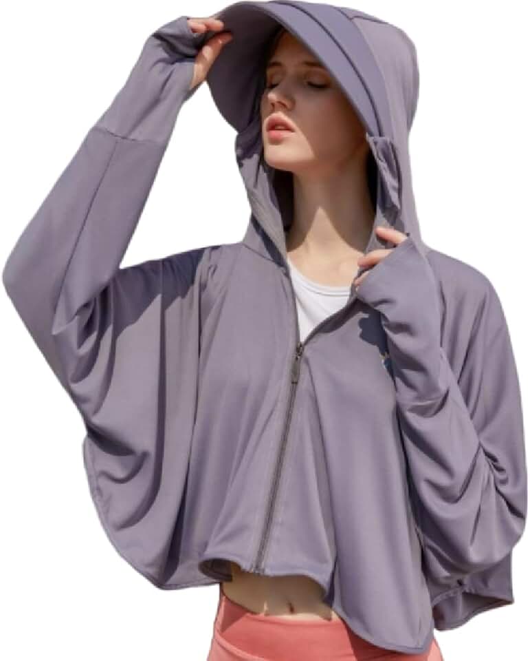 kiobrvhe Women's Sun Protective Jacket Full Zip UPF 50+ UV Sun Protection Clothing Lightweight Long Sleeve Hoodie Sun Shirt