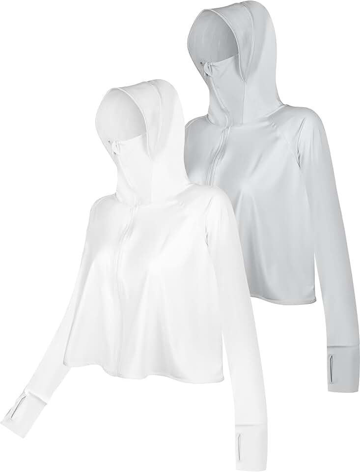Hercicy 2 Pcs Women's Sun Protection Jacket Hoodie with Mask UPF 50+ Lightweight Full Zip Long Sleeve UV Shirt for Outdoor
