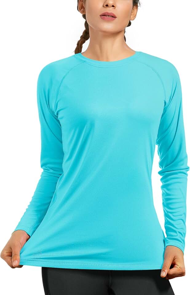 isnowood Women's Sun Protection Long Sleeve Shirts, UPF 50+ UV Rash Guard Swim Shirt, Workout Hiking Running Athletic Tops