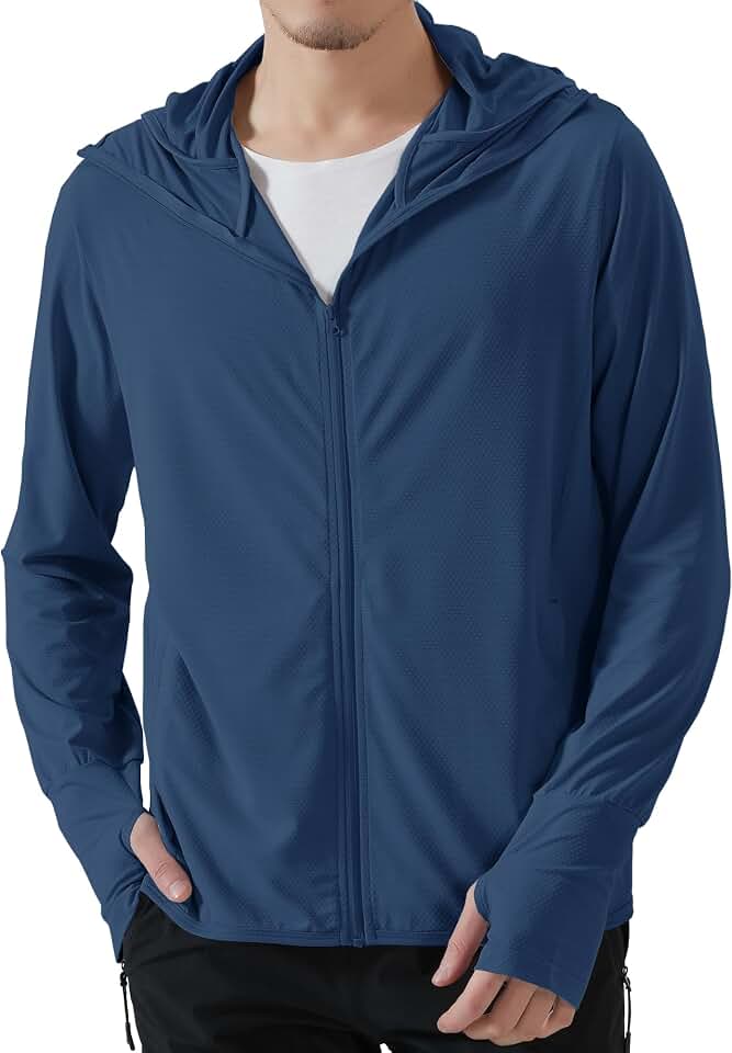 Locachy Men's UPF 50+ Sun Protection Outdoor Lightweight Full Zip Hoodie Jacket Long Sleeve Fishing Hiking Performance Shirt