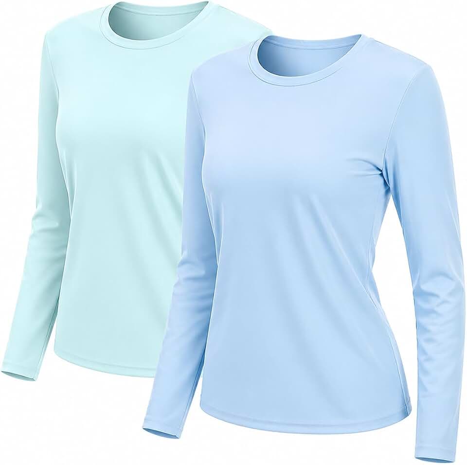 NebuKinex 2-Pack Women's UPF 50+ Long Sleeve Sun Shirts Lightweight Rash Guard