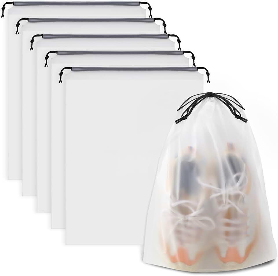 COIDEA Clear Shoe Bags for Travel 5 PCS, Drawstring Travel Shoe Bags for Packing