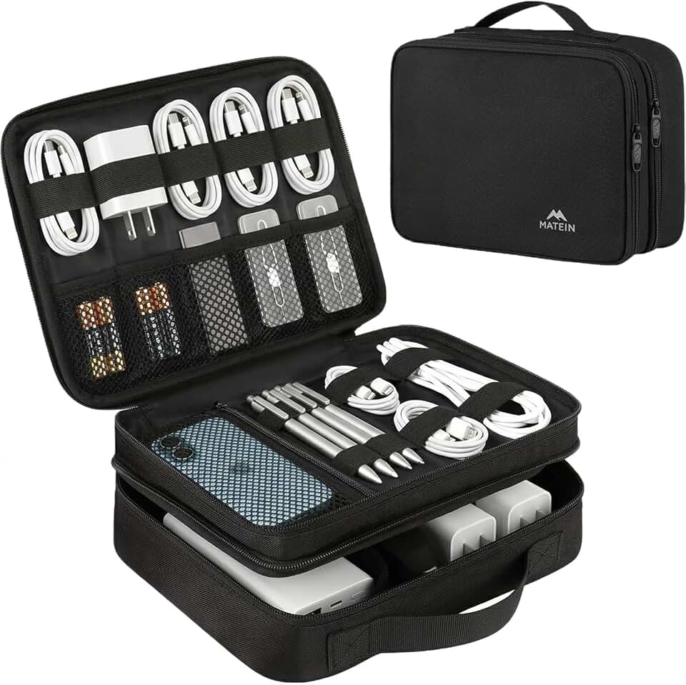 MATEIN MATEIN Electronics Organizer Travel Case, Cable Organizer Bag, Black | Water Resistant, Gifts for Men, Storage Bag for Camera Accessories, for Travel Essentials, Phone, Cord &amp; Tablet OEKO-TEX STANDARD 100