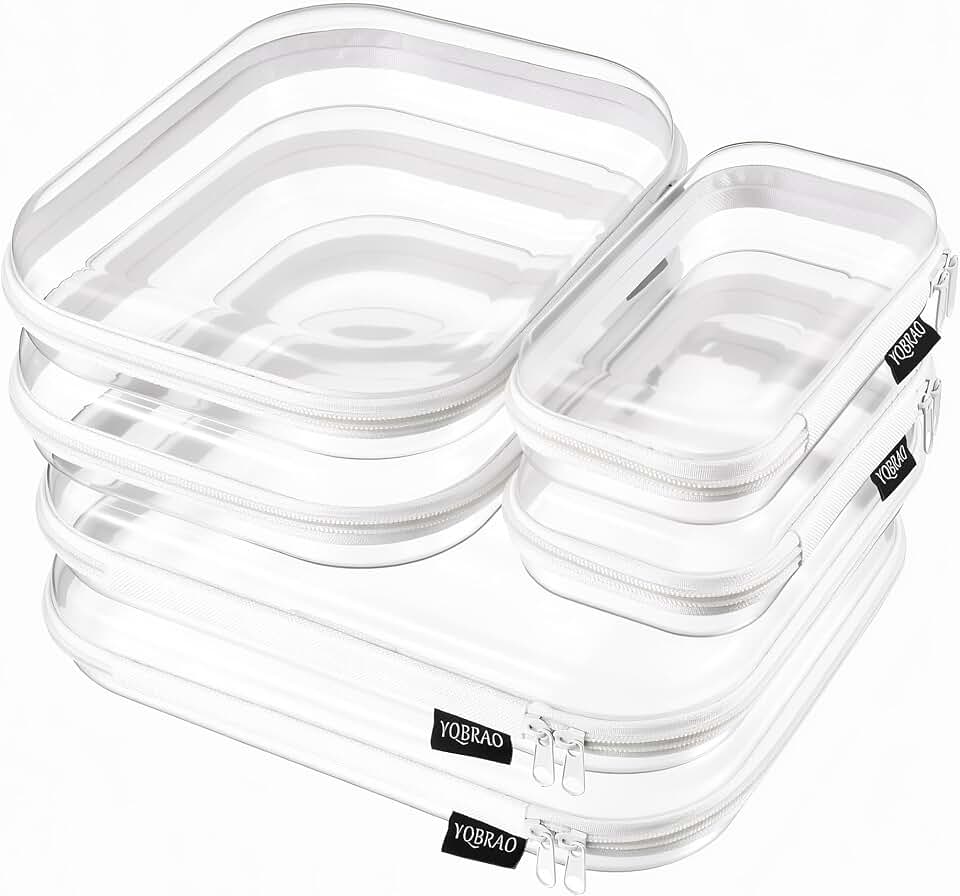 YQBRAO Clear Hard Shell Zipper Cases, Diaper Bag Organizer Pouches, White