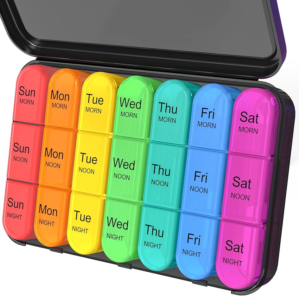 Daviky Daviky Pill Organizer 3 Times a Day, Pill Box 7 Day, Weekly Travel Case | Easy to Open and Use, Large Removable Daily Container, Durable &amp; Portable, Medicine Organizer to Hold Vitamin and Medication