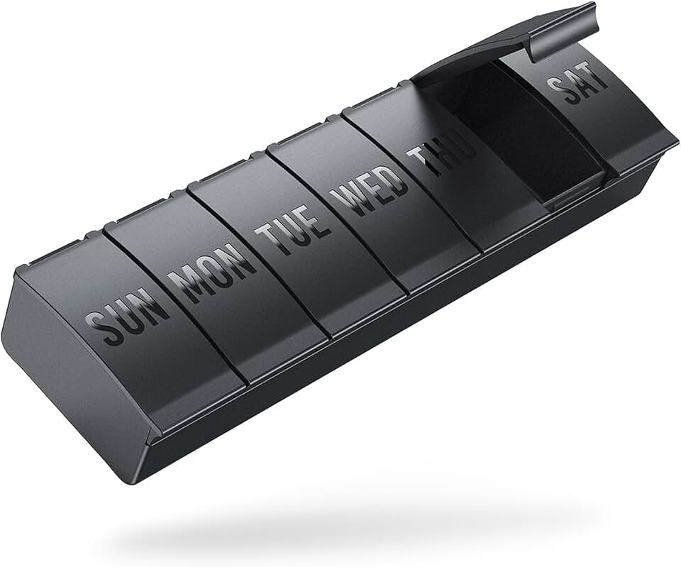 Barhon Barhon Pill Organizer Large, Weekly Medicine Pill Organizers, 7 Day Pills Box Case Travel for Big Vitamin Supplements Fish Oil, Black