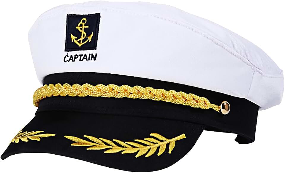 Adult Yacht Captain Hat White Sailor Hat for Women Men Yacht Boat Sailor Captain Cap Marine Admiral Halloween Costume Party Cosplay Accessory