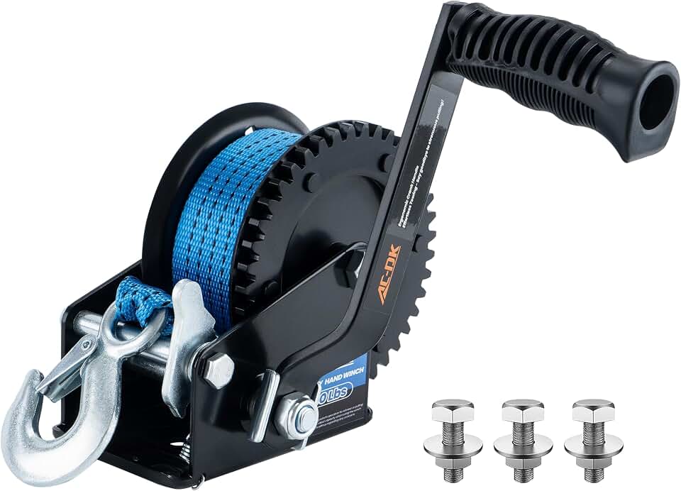 1600lbs Heavy Duty Boat Trailer Winch with 26FT Strap, 2-Way Ratchet &amp; 4:1 Gear Trailer Winch, Portable Hand Crank Winch for Boat, Truck, Trailer, RV, ATV, Jet Ski
