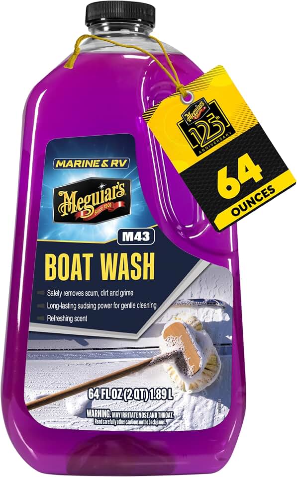 Meguiar's M43 Marine/RV Boat Wash, 64oz | pH-Balanced Boat/RV Wash for Protecting Fiberglass and Gel Coat, Streak-Free Shine that Keeps Surfaces Clean and Protected