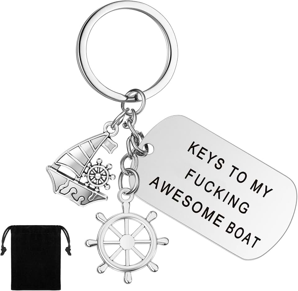 Hicarer Boat Owner Keychain Metal Anchor Ship Wheel Charm Nautical | Anchor Ship Wheel Charms，Boat Accessories, Funny Nautical Lover Gift with Engraved Tag，Keyring for Boaters Birthday Present