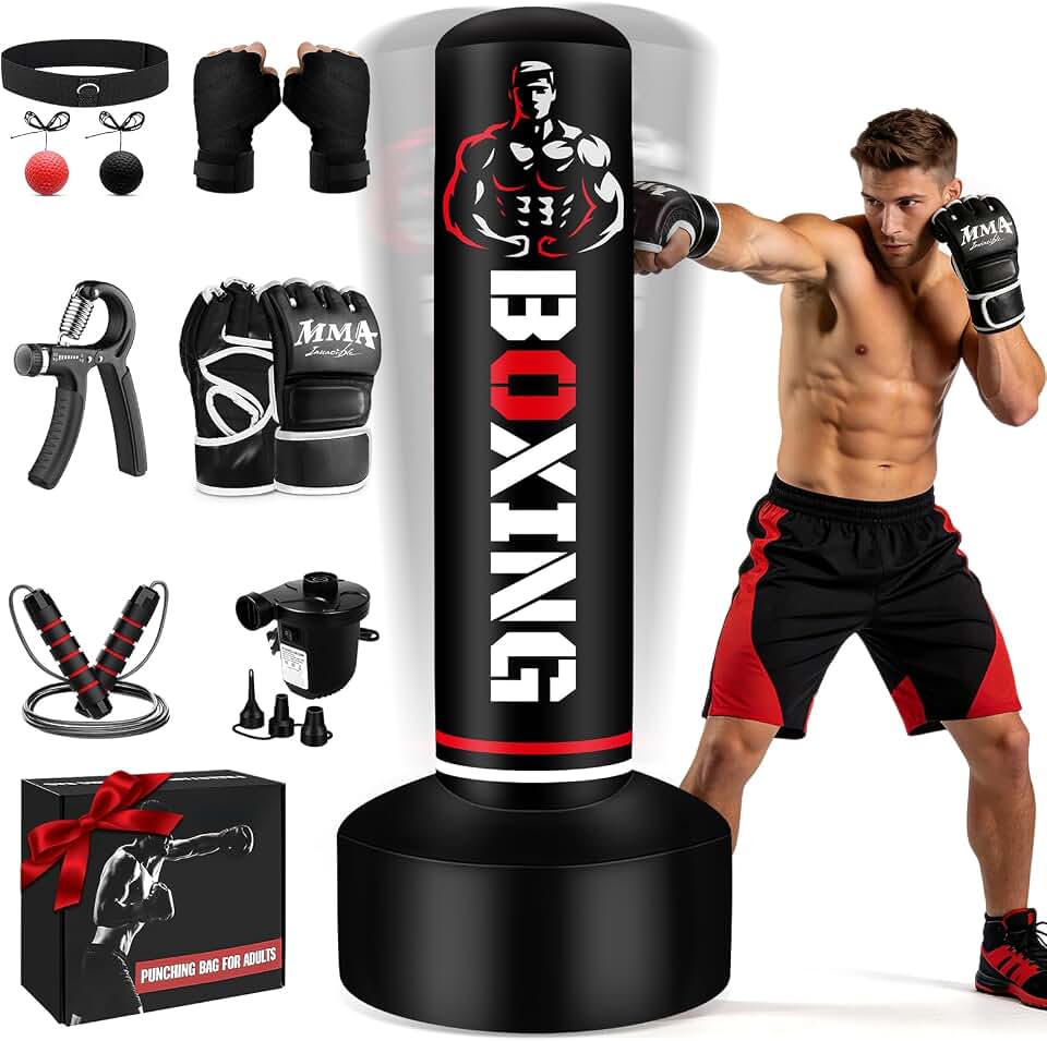 Upgraded Freestanding Punching Bag for Adults, 70" Standing Punching Bag | Heavy Boxing Bag Kit with 12 OZ Gloves, Air Pump, Kicking Bags for MMA Karate Muay Thai Kickboxing Boxing Home Gym Training