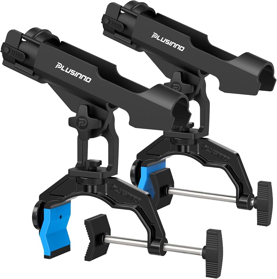 PLUSINNO 1/2/4 Pack Fishing Rod Holders for Boat, Fishing Rod Holder | Enlarged Clamp, Innovative Dual-V Shaped Design, Fit Round/Square Tube Boat Fishing, Boat Accessories, Fishing Gifts for Men