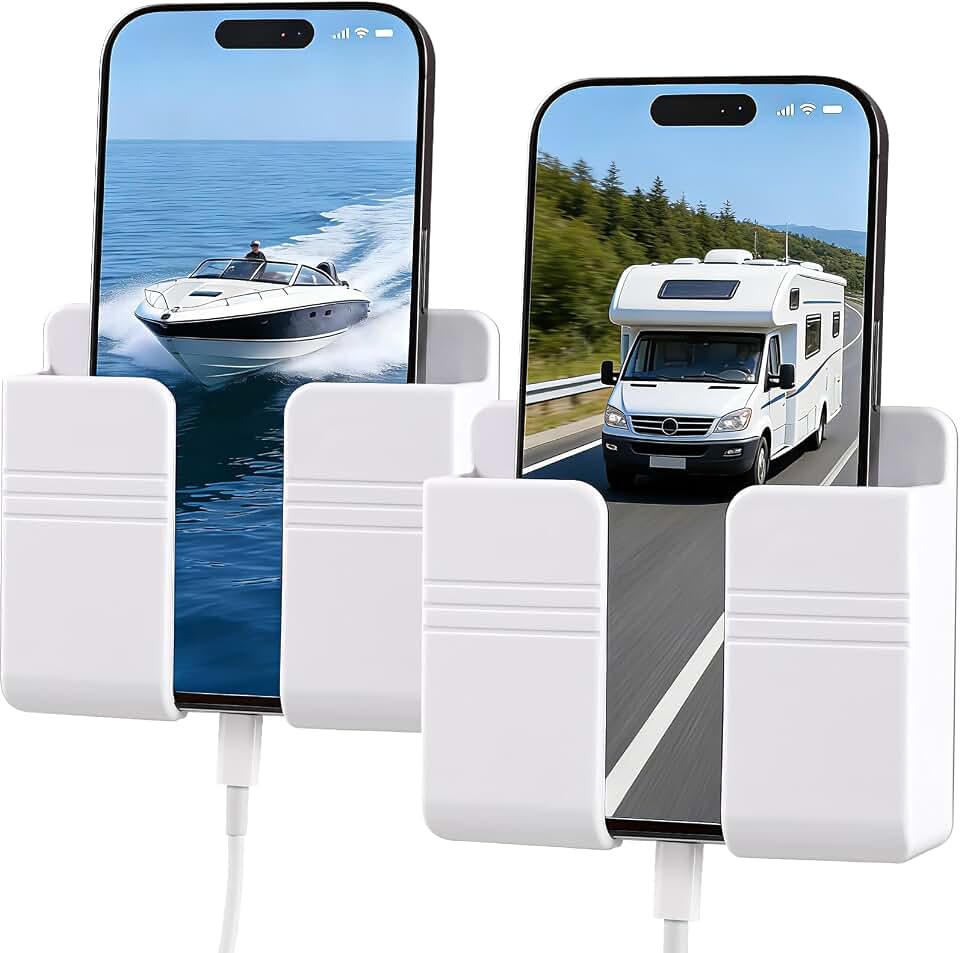 RV Accessories: Boat Accessories &amp; Camper Accessory - Wall Phone Holder for Dorm Room &amp; Apartment Essentials - Travel Trailer &amp; RV Essentials for Inside and Pontoon Boat Accessory(2Pcs-White)