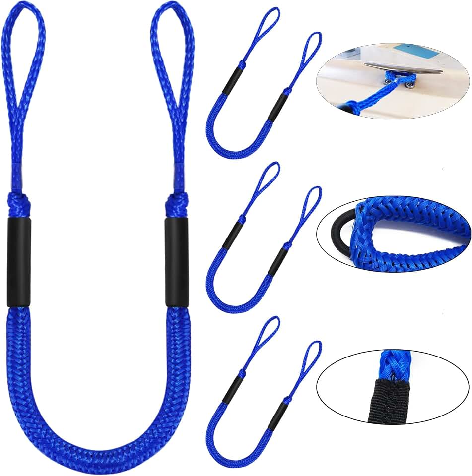4 Pack Boat Bungee Dock Lines, 4-5.5ft PWC Dock Line with Loop, Boating Gifts for Men, Elastic Mooring Ropes Boat Tie Downs Accessories for Pontoon,Jon Boat,Bass Boat,Fishing Boat,Kayak
