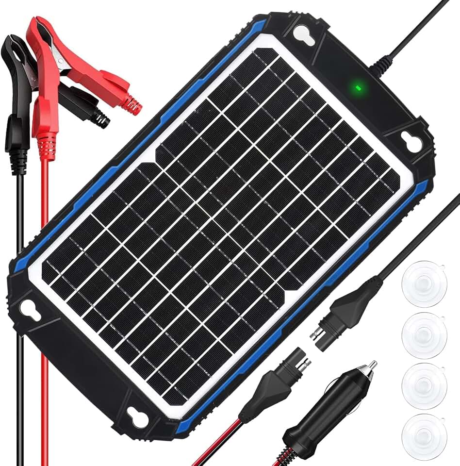 SUNER POWER Waterproof 12W 12V Solar Battery Charger &amp; Maintainer Pro, Built-in UltraSmart MPPT Charge Controller, 12 Volt Solar Panel Trickle Charging Kits for Car Automotive Boat Marine RV Trailer