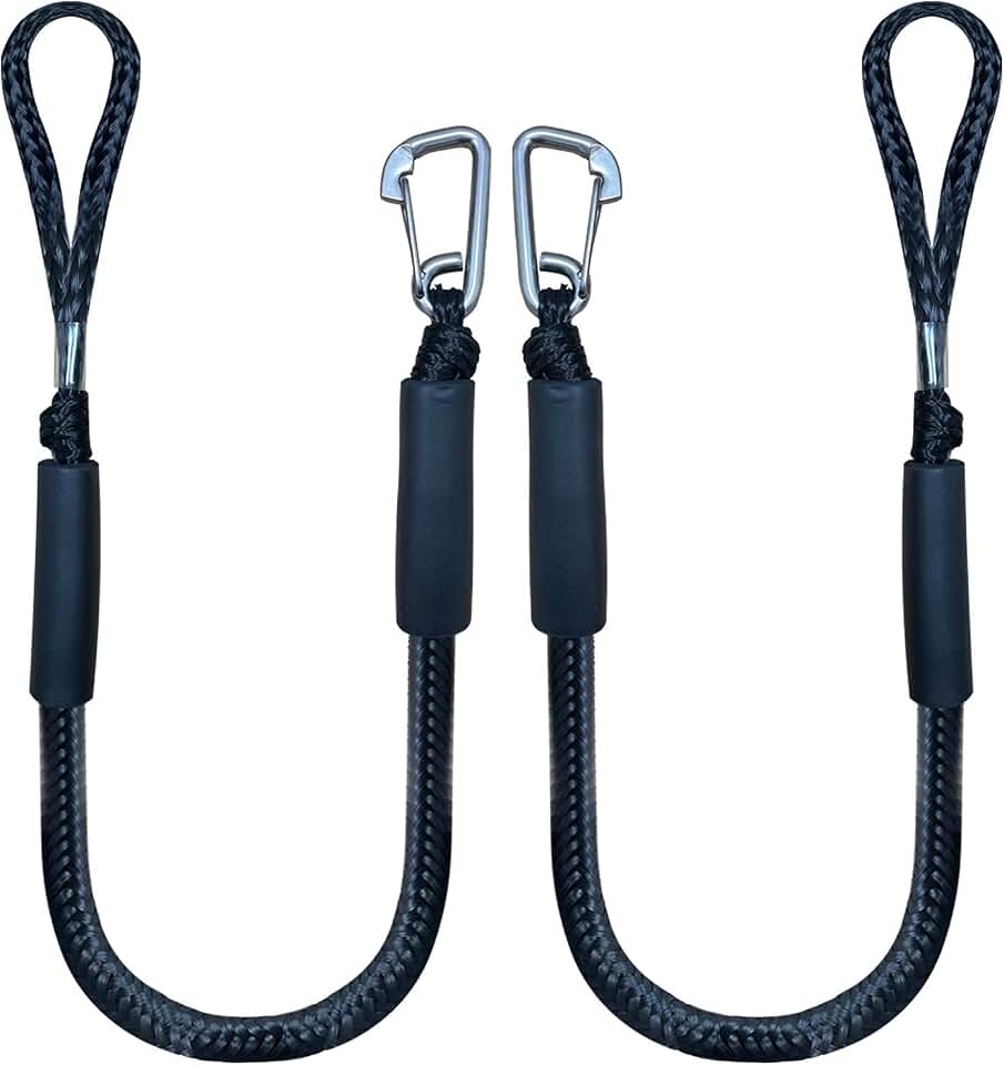 4 Feet Bungee Dock Line Mooring Rope 2-Pack for Docking with Stainless Steel Clip Accessories for Boats PWC, Built in Snubber, Kayak, Watercraft,SeaDoo,Jet Ski, Pontoon, Canoe, Power Boat