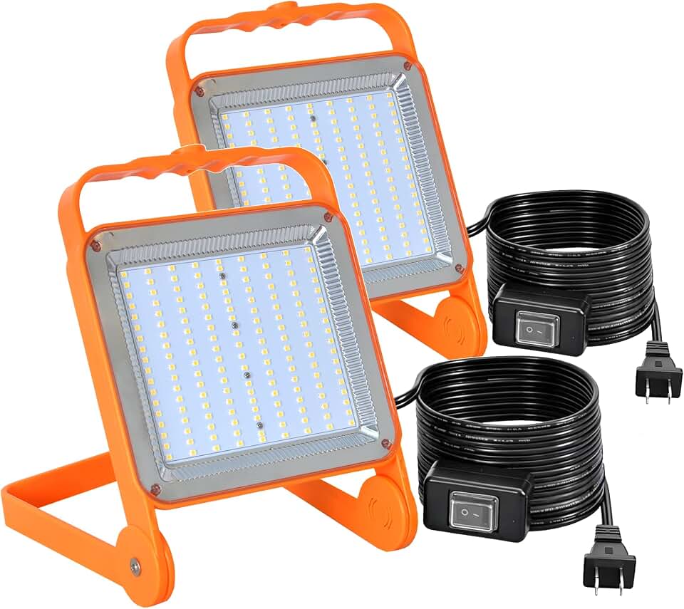 No Burn Risk 50W LED Work Light 2-Pack,8,000LM 5000K Daylight | IP65 Waterproof,10ft Heavy Duty Cord, Adjustable Flood Lights for Workshop,Garage, Construction,110-277V